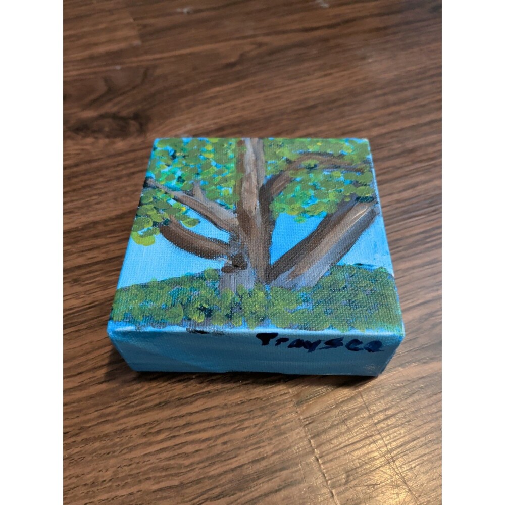 4x4 Inch Acrylic Painting Of A Tree On Canvas, Mini Canvas Art, Daily Painting